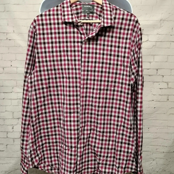 Bonobos Men's Sz XXL Slim fit Shirt Button Up Long Sleeves Dark pink maroon - Picture 9 of 9